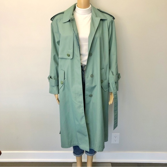 Vintage Jackets & Blazers - Vintage 90s Oversized Minimalist Forest Green Belted Long Jacket Trench Coat